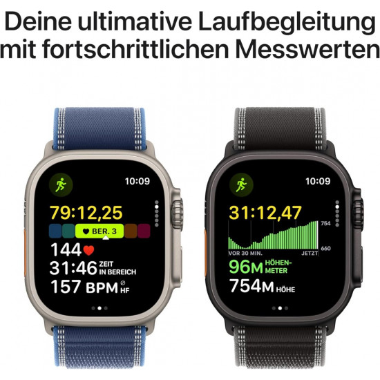 Apple Watch Ultra 3. Generation (GPS, Cellular, 49 mm) – Schwarzes Titangehäuse mit schwarzem Alpine Loop Large