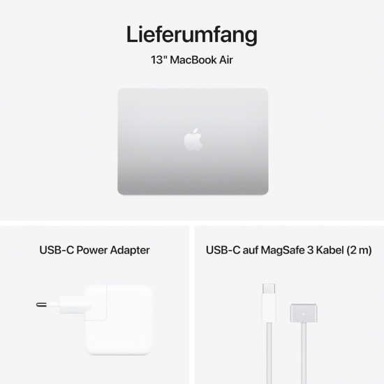 Apple MacBook Air 2024 (13,6 Zoll, M3, 16 GB + 256 GB SSD) – Silber