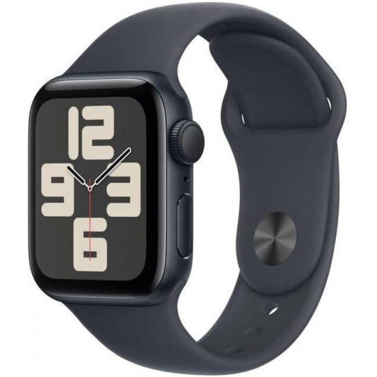 Apple Watch SE 2. Generation (2024, GPS, 40 mm) Smartwatch mit Aluminiumgehäuse in Mitternacht und Sportarmband in Mitternacht (M/L)