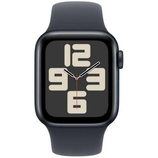 Apple Watch SE 2. Generation (2024, GPS, 40 mm) Smartwatch mit Aluminiumgehäuse in Mitternacht und Sportarmband in Mitternacht (M/L)