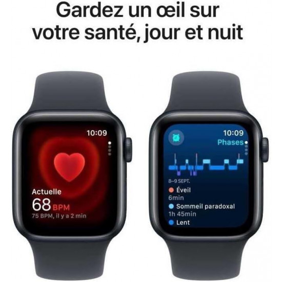 Apple Watch SE 2. Generation (2024, GPS, 40 mm) Smartwatch mit Aluminiumgehäuse in Mitternacht und Sportarmband in Mitternacht (M/L)