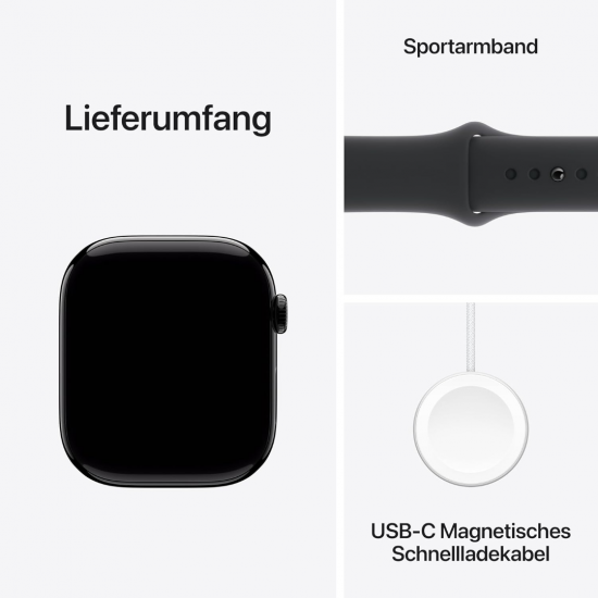Apple Watch Series 10 (GPS, 42 mm) - Schwarzes Aluminiumgehäuse mit schwarzem Sportarmband S/M