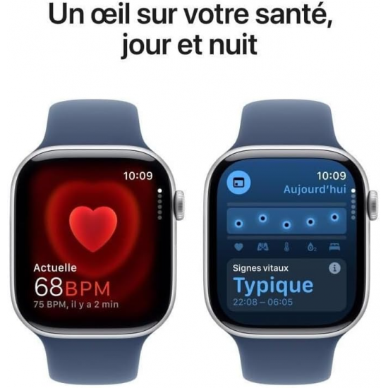 Apple Watch Series 10 (GPS, 46mm) - Silbernes Aluminiumgehäuse mit M/L Denim Sportband