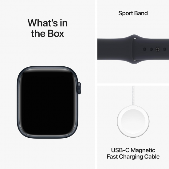 Apple Watch Series 9 (GPS, 45 mm) – Midnight-Aluminiumgehäuse mit M/L Midnight-Sportarmband