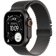 Apple Watch Ultra 3. Generation (GPS, Cellular, 49 mm) – Schwarzes Titangehäuse mit schwarzem Titan-Milanese-Armband (mittelgroß)