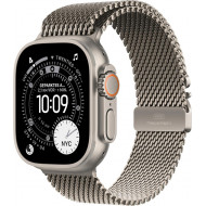 Apple Watch Ultra 3. Generation (GPS, Cellular, 49 mm) – Gehäuse aus Natur-Titan mit Milanaise-Armband aus Natur-Titan (mittelgroß)