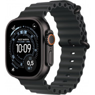 Apple Watch Ultra 3. Generation (GPS, Cellular, 49 mm) – Schwarzes Titangehäuse mit schwarzem Ocean-Armband, Einheitsgröße