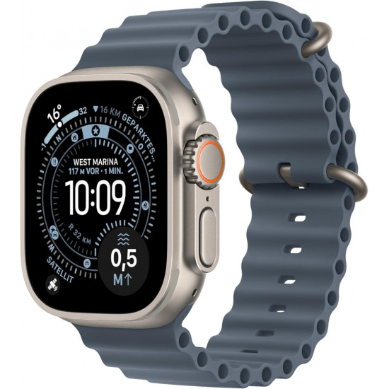 Apple Watch Ultra 3. Generation (GPS, Cellular, 49 mm) – Gehäuse aus Natur-Titan mit Armband in Blau (Einheitsgröße)