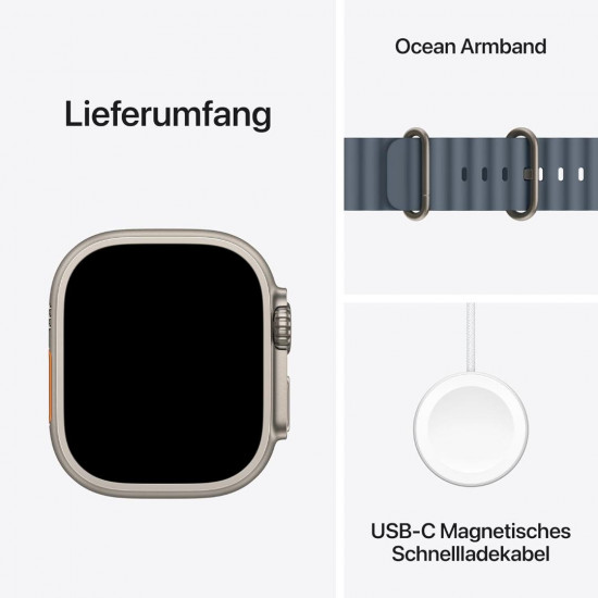 Apple Watch Ultra 3. Generation (GPS, Cellular, 49 mm) – Gehäuse aus Natur-Titan mit Armband in Blau (Einheitsgröße)