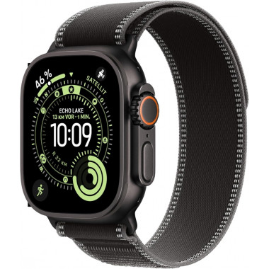 Apple Watch Ultra 3. Generation (GPS, Cellular, 49 mm) – Schwarzes Titangehäuse mit schwarzem und anthrazitfarbenem Trail Loop Armband (M/L)