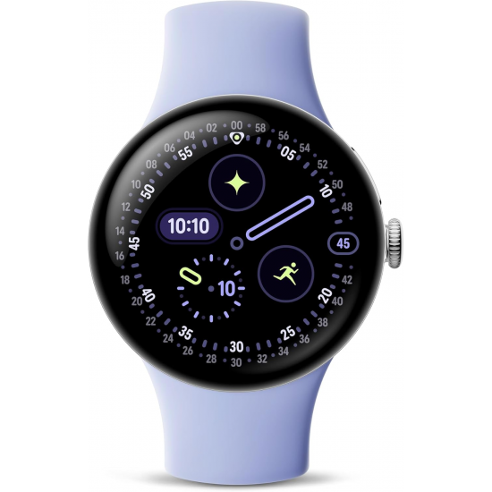 Google Pixel Watch 4 Wi-Fi (41mm) - Aluminiumgehäuse in Polished Silver – Sportarmband in Iris