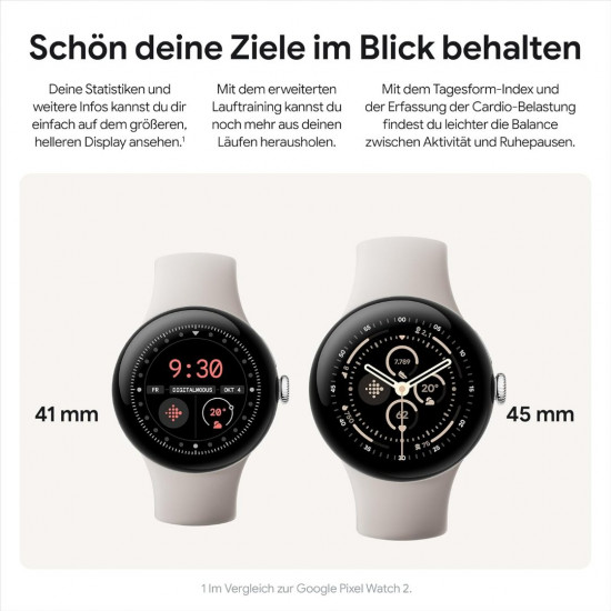 Google Pixel Watch 3 Wi-Fi (45mm) - Polished Silver Aluminium Case/Porcelain Active Band