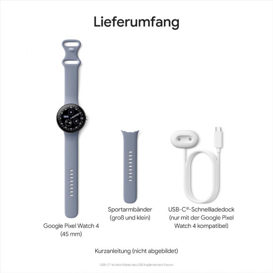 Google Pixel Watch 4 Wi-Fi (45mm) - Aluminiumgehäuse in Matte Black – Sportarmband in Obsidian