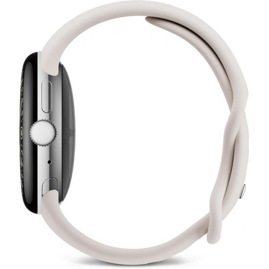 Google Pixel Watch 4 Wi-Fi (45mm) - Aluminiumgehäuse in Polished Silver – Sportarmband in Porcelain