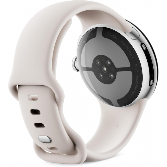 Google Pixel Watch 4 Wi-Fi (45mm) - Aluminiumgehäuse in Polished Silver – Sportarmband in Porcelain