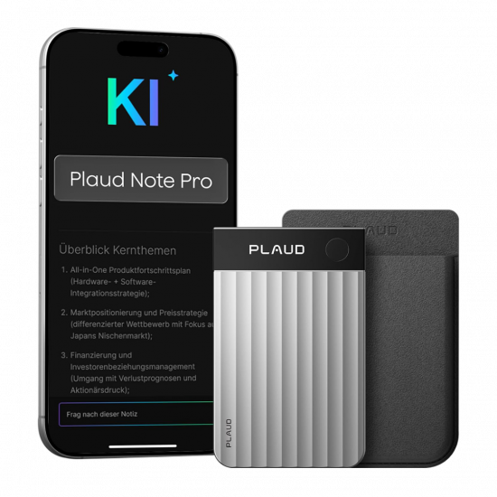 Plaud Note Pro KI Digitales Diktiergerät Aufnahmegerät mit KI Schreibfunktion und Zusammenfassen Voice Recorder Multimodale - Silber