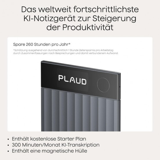 Plaud Note Pro KI Digitales Diktiergerät Aufnahmegerät mit KI Schreibfunktion und Zusammenfassen Voice Recorder Multimodale - Silber