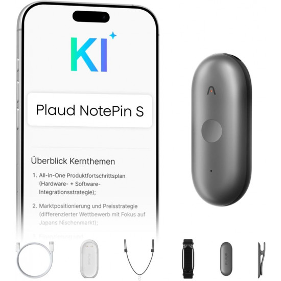 Plaud NotePin S Diktiergerät mit taktiler Aufnahmetaste - Grau