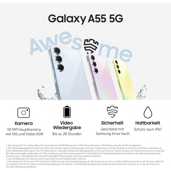 Samsung Galaxy A55 5G Smartphone (Dual-SIMs, 8+256GB) - Awesome Lilac