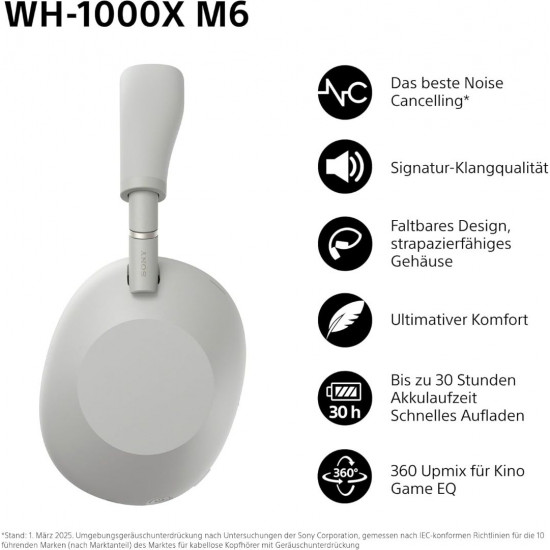 Sony WH-1000XM6 Noise Cancelling Over-Ear Wireless Kopfhörer - Silver