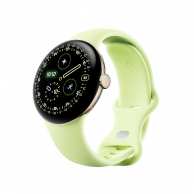 Google Pixel Watch 4 Wi-Fi (41mm) - Aluminiumgehäuse in Champagne Gold – Sportarmband in Lemongrass